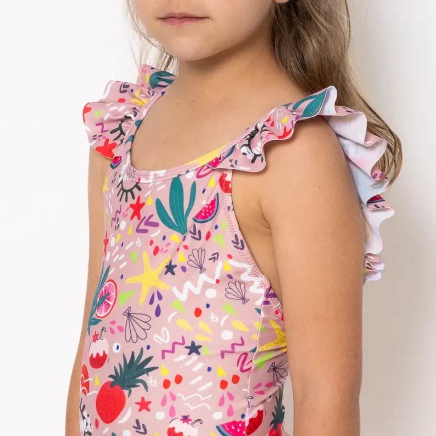 Girls One Piece Swimsuit Pleated Bloomtide