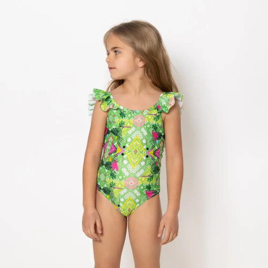 Girls One Piece Swimsuit Pleated Revolva