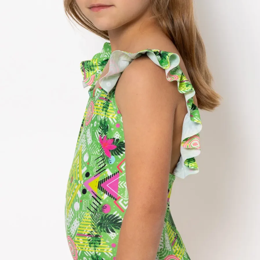 Girls One Piece Swimsuit Pleated Revolva