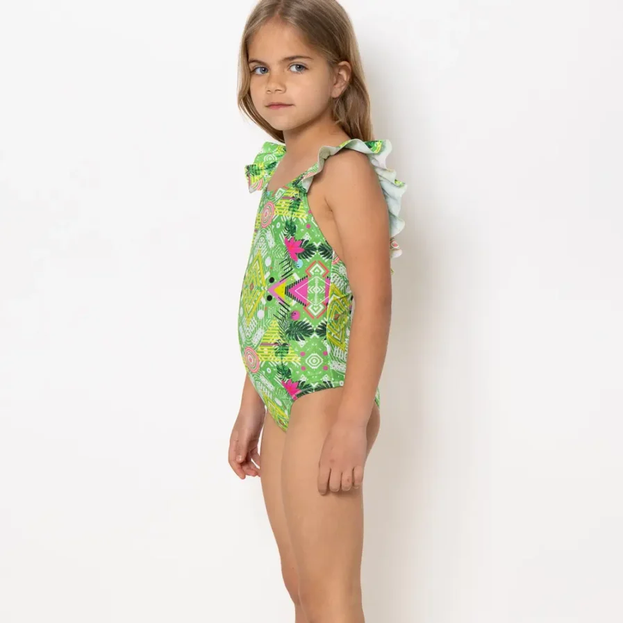 Girls One Piece Swimsuit Pleated Revolva