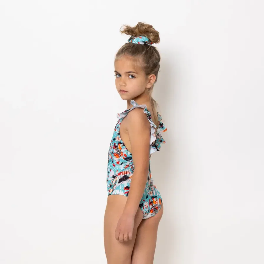 Girls One Piece Swimsuit Pleated Solea