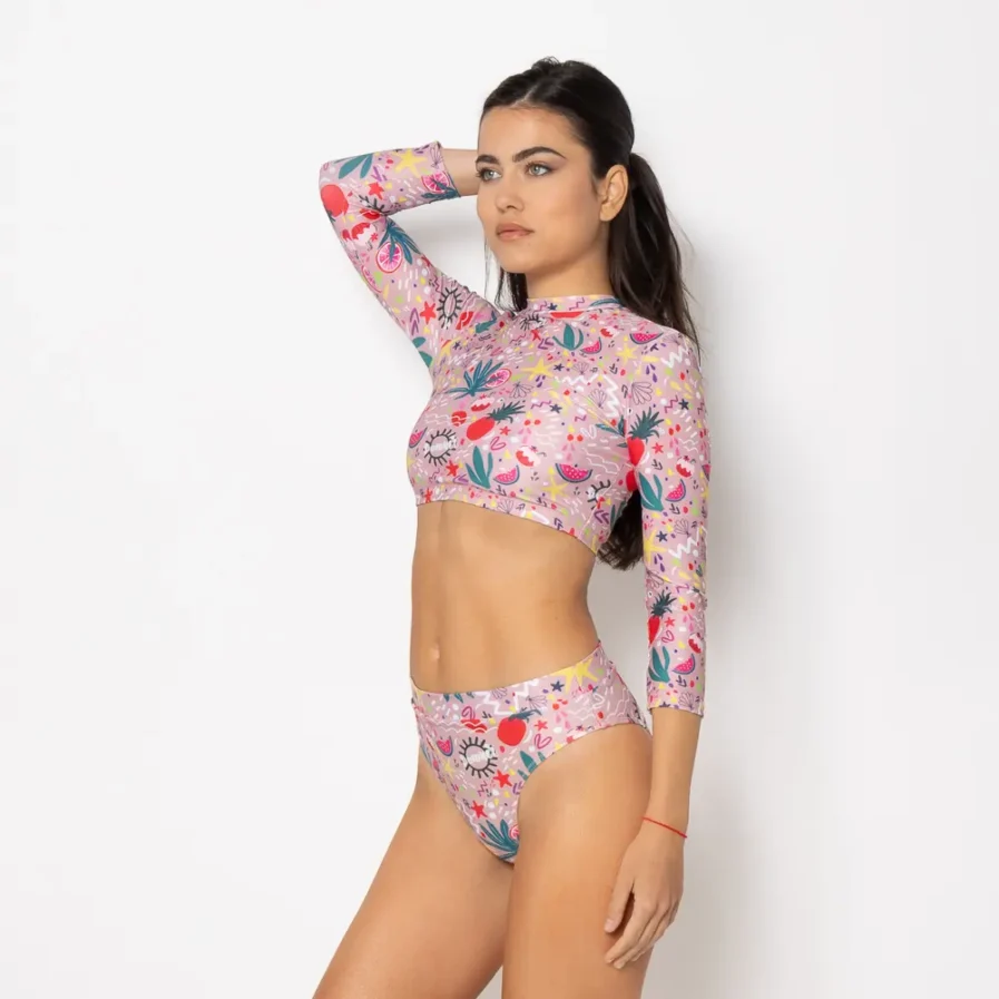 Women Long Sleeve Crop Top Bikini Bloomtide