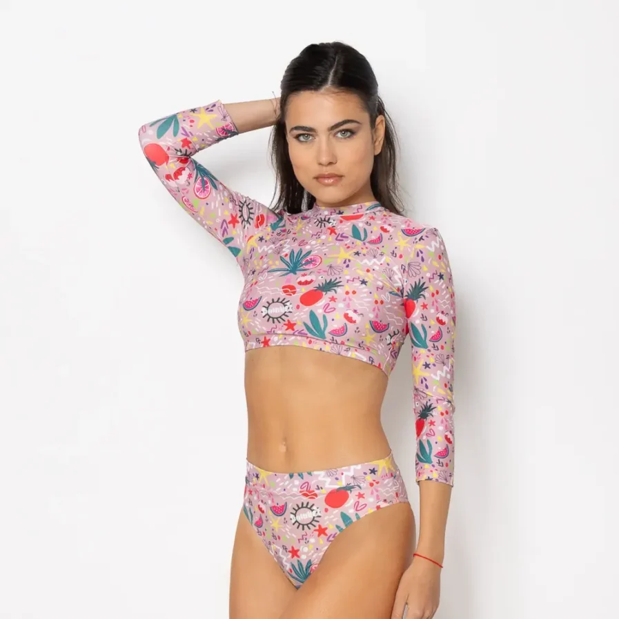 Women Long Sleeve Crop Top Bikini Bloomtide