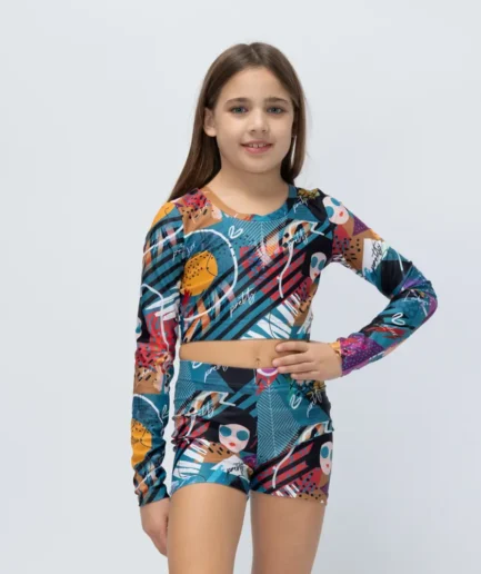 Girls’ Long Sleeve Crop Top Blue Seen | Vasiliki