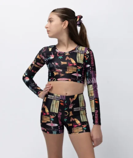 Girls’ Long Sleeve Crop Top Black Ease | Vasiliki