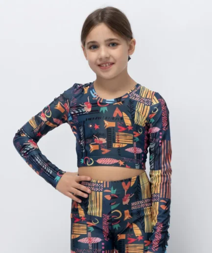 Girls’ Long Sleeve Crop Top Blue Ease | Vasiliki