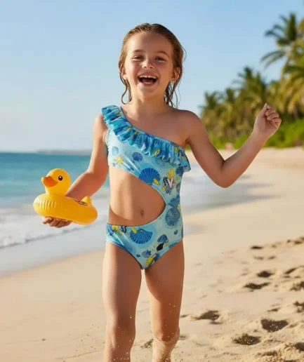 Girls' Swimwear One Shoulder Cut Out Swimsuit Waveplay | Vasiliki