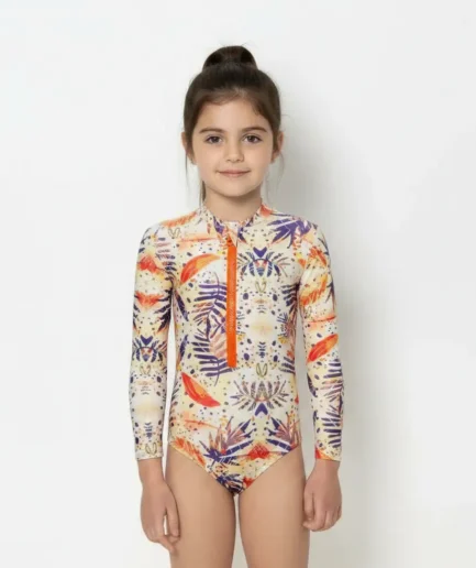 Girls' Swimwear Zip Up Long Sleeve Bodysuit Goldenplay | Vasiliki