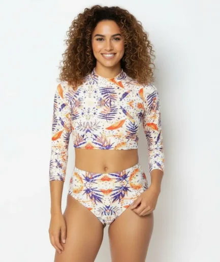 Women’s Swimwear Long Sleeve Crop Top Bikini Set Goldenplay | Vasiliki