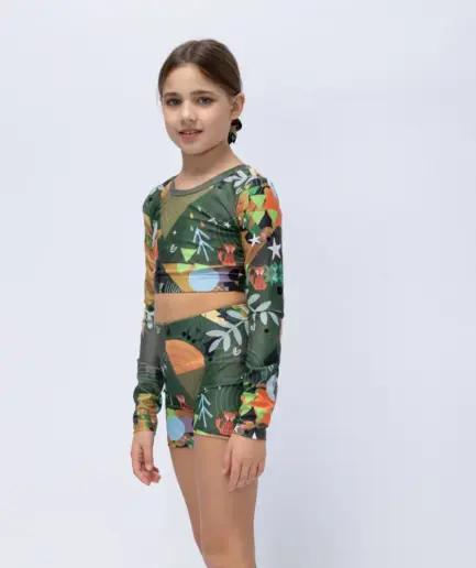 Girls’ Long Sleeve Crop Top Green Rooted | Vasiliki
