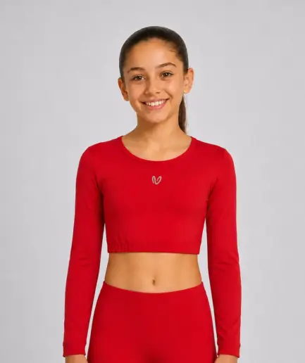 Girls’ Long Sleeve Crop Top Sporting Red | Vasiliki