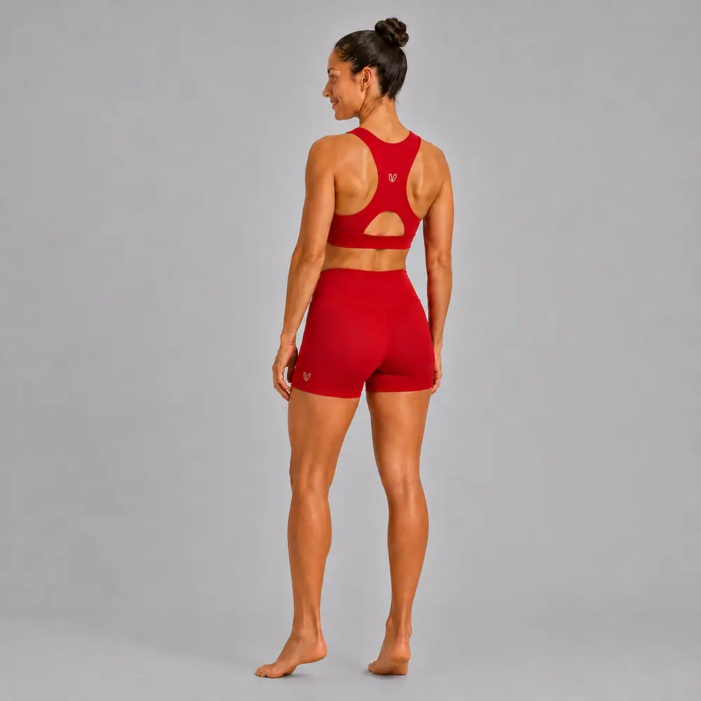 Womens-High-Waist-Short-Sporting-Red-Vasiliki-Lookbook-Rear-Three-Quarter