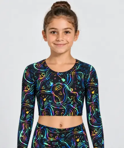 Girls’ Long Sleeve Crop Top Rainbow Night | Vasiliki