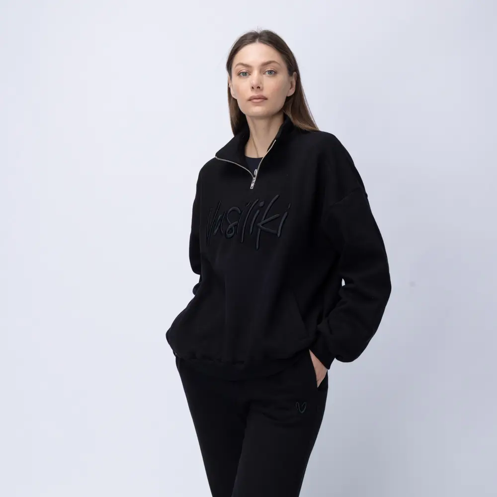 Women’s Black Fleece Half Zip Up Sweatshirt 1