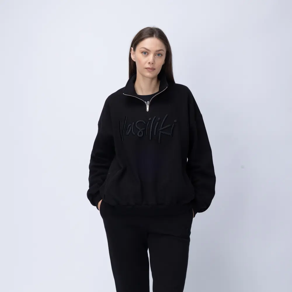 Women’s Black Fleece Half Zip Up Sweatshirt 4
